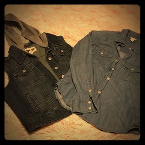 Jean jacket with hoodie and Denim shirt